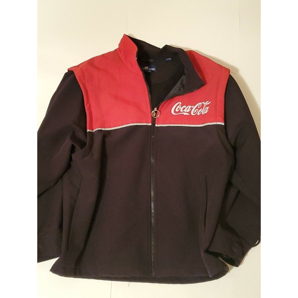 Vtg Coca~Cola Black & Red Winter Coat Jacket Small Logo Zipper 6330 Long Sleeve